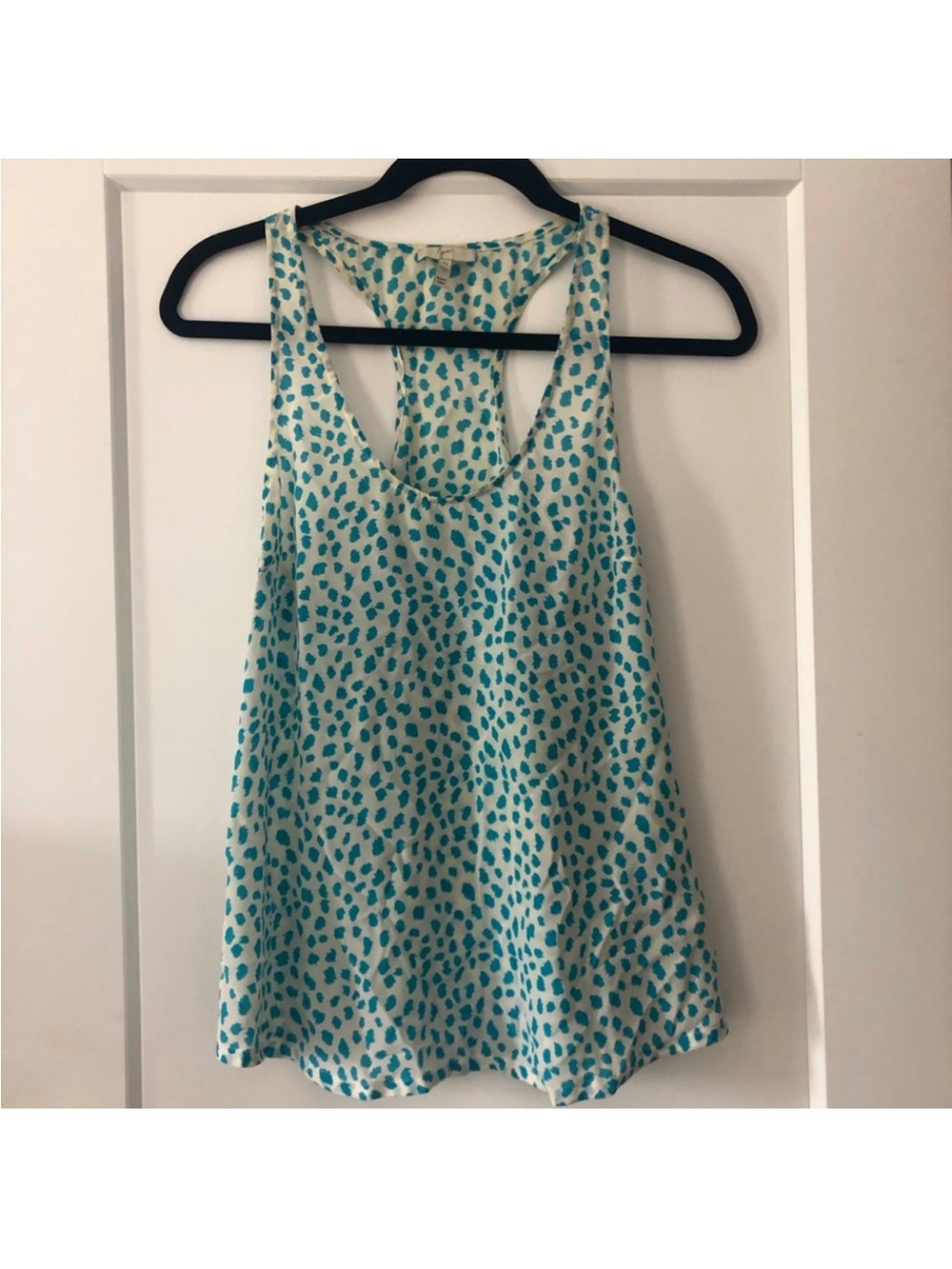 Blue Joie Silk White and Blue Racerback Printed Tank Top